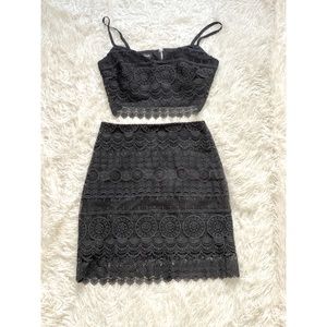 BEBE Two Piece Crochet Little Black Dress